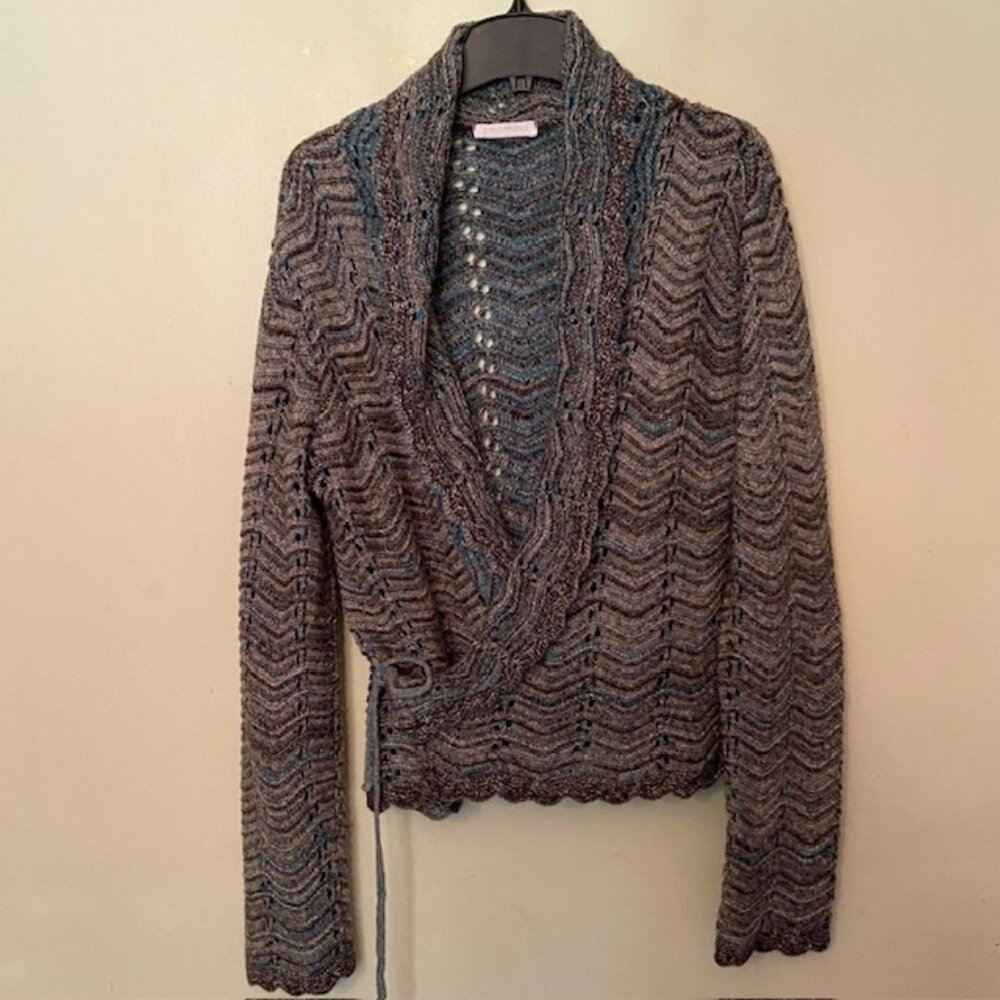 PROMOD - ZIGZAG SWEATER-KNIT SHAWL COLLAR WRAP CARDIGAN
